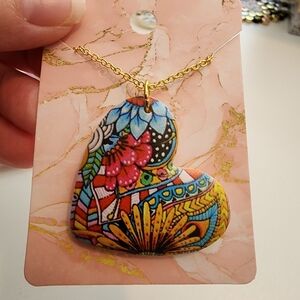 Vibrant Multicolor Heart Necklace with Gold Chain